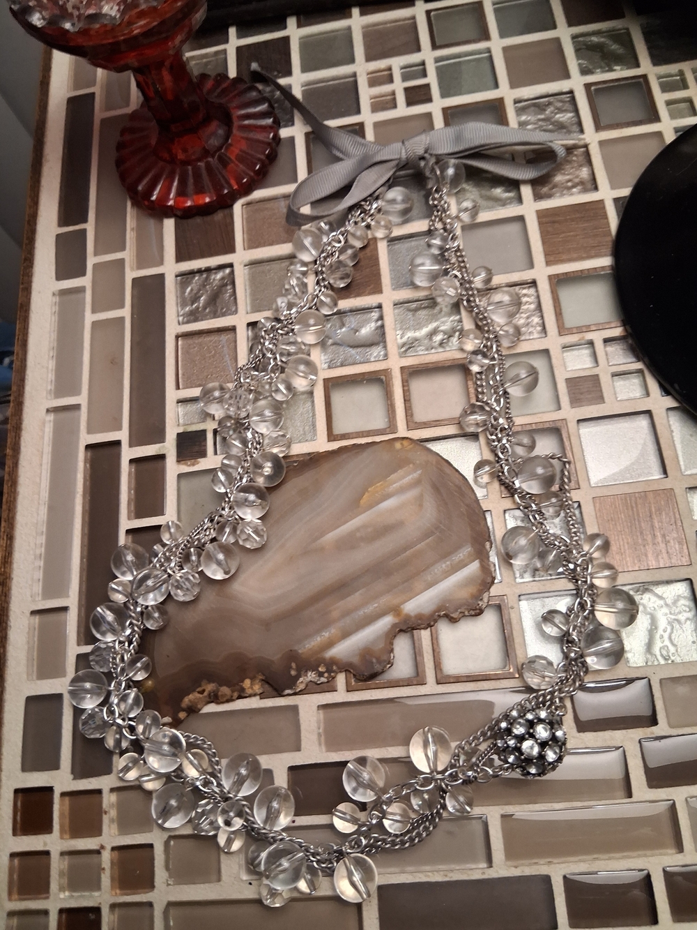 Vintage Clear Crystal Ribbon-Tie Statement Necklace